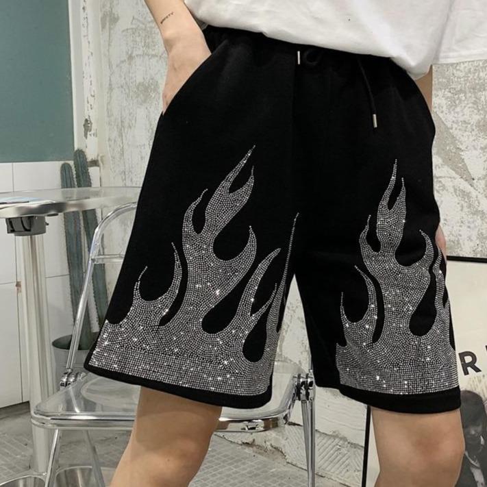 Rhinestone Flame Shorts