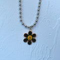 Black Flower Smiley Necklace