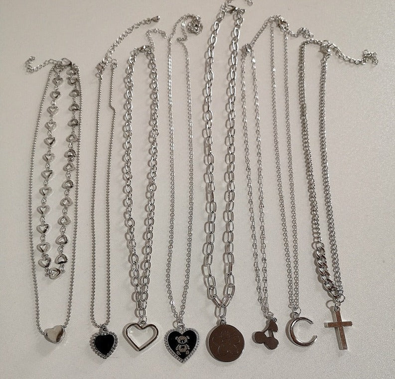 Silver Hearts Necklace Set