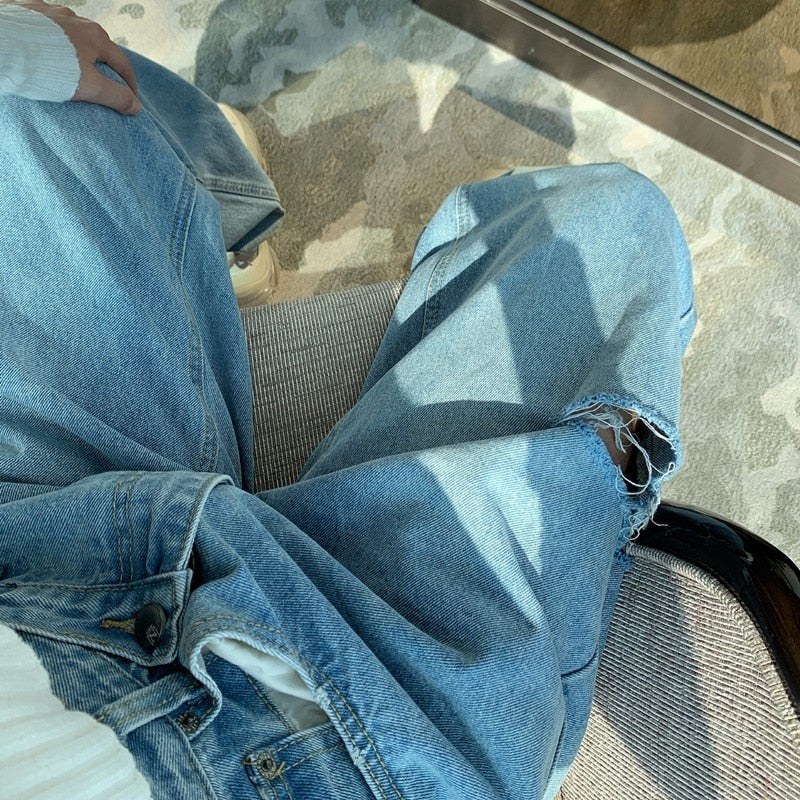 Asymmetrical High Waisted Straight Jeans