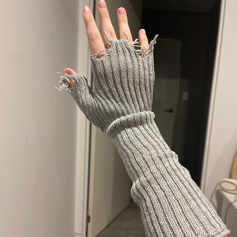 Distressed Knitted Arm Warmers