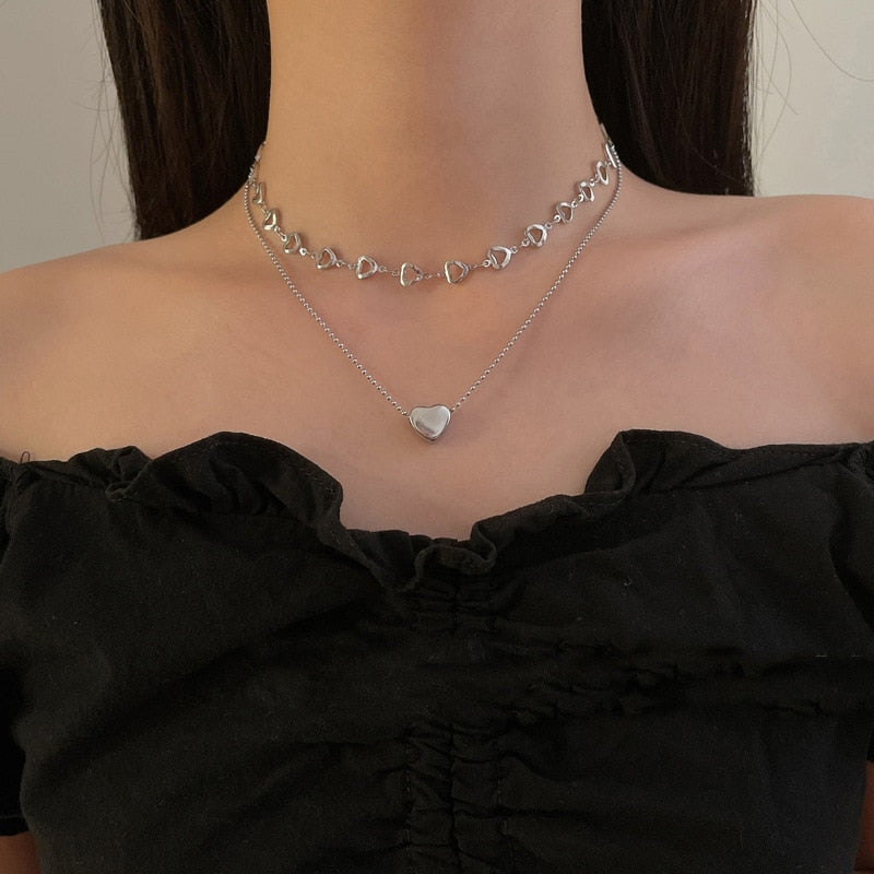 Silver Hearts Necklace Set