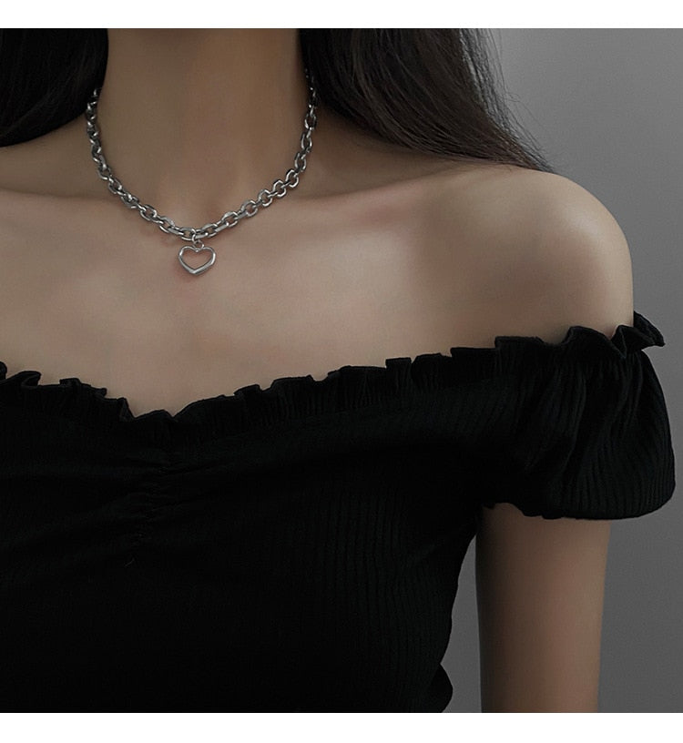 Silver Hearts Necklace Set