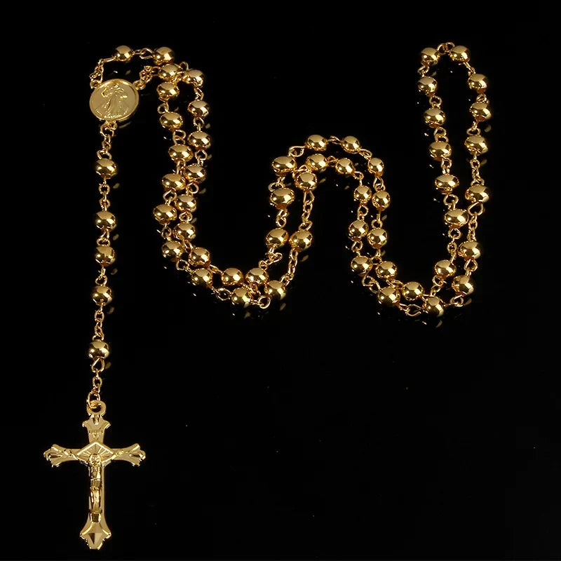6MM Vermeil Gold Bead Rosary Necklace