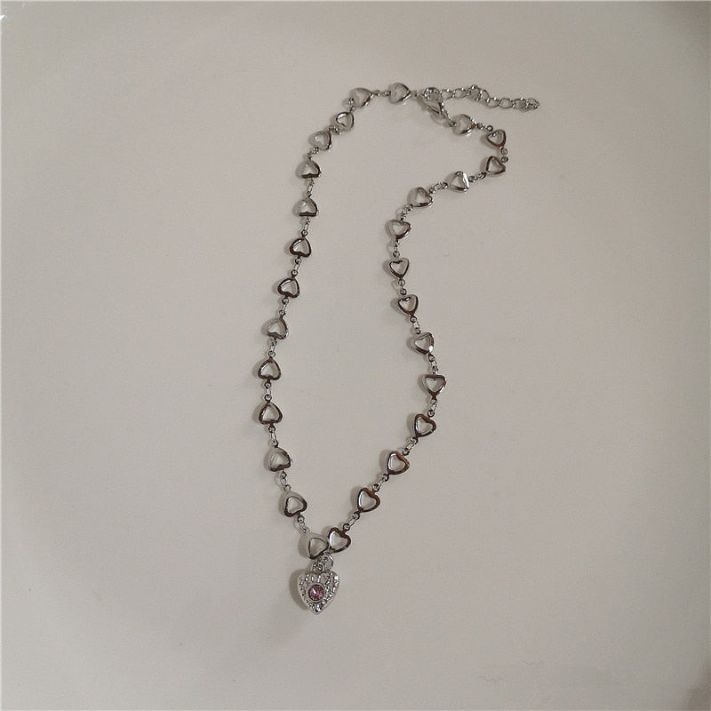 Silver Hearts Necklace Set