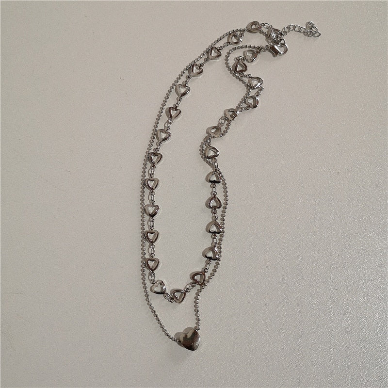 Silver Hearts Necklace Set