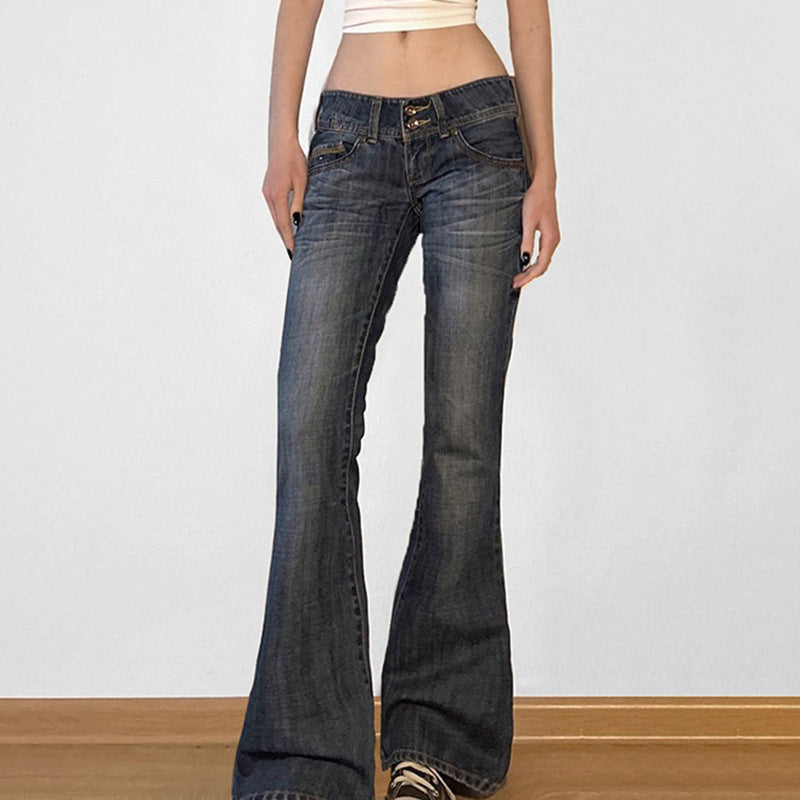 Pin Stripe Y2k Low Rise Boot Cut Jeans