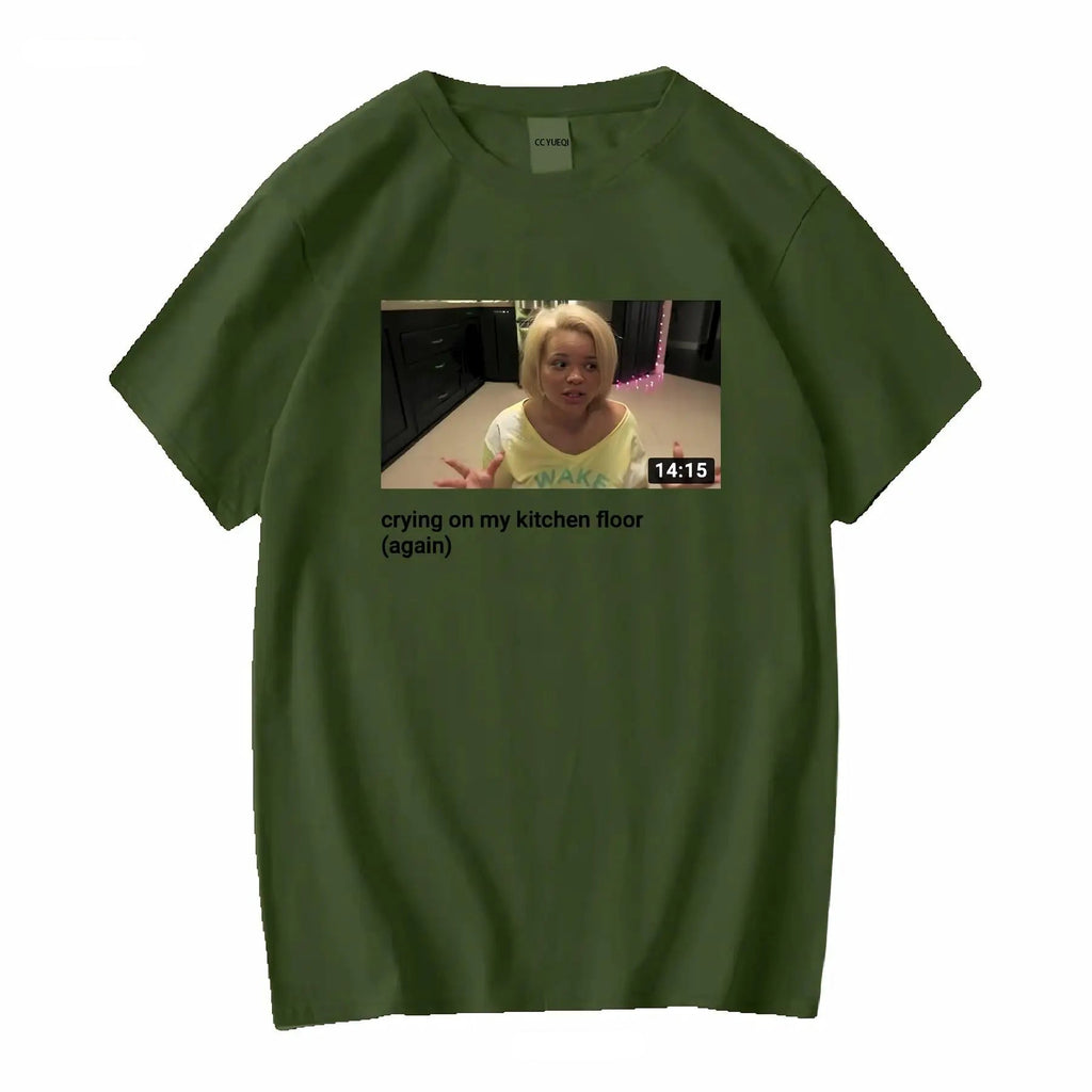 Trisha Paytas crying on kitchen floor Tee