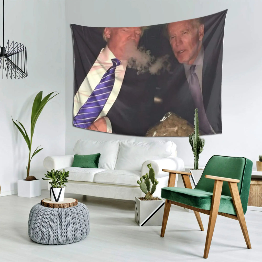 Trump Biden Smoking Tapestry