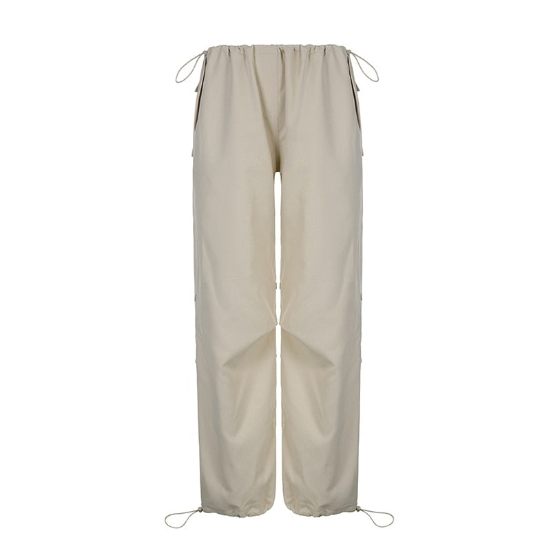 Drawstring Wide Leg Parachute Pants