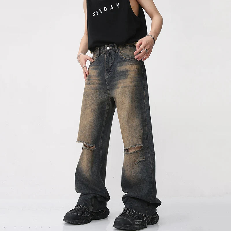 Wide Leg Knee Cut Jeans
