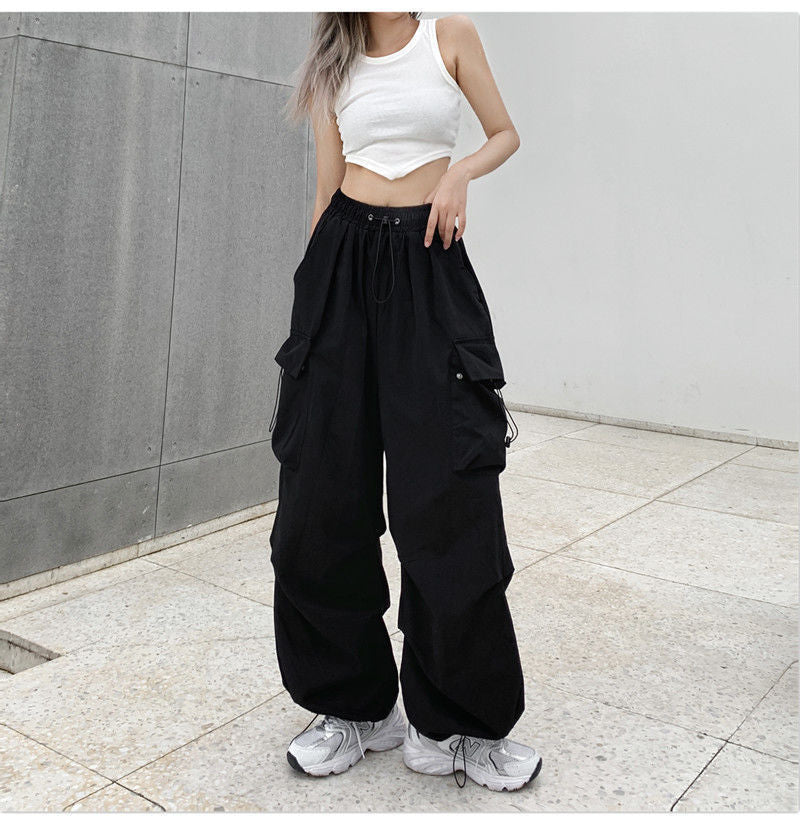 Drawstring Wide Leg Parachute Pants