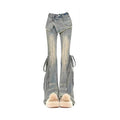 Low Waisted Flare Denim Pant With Skirt