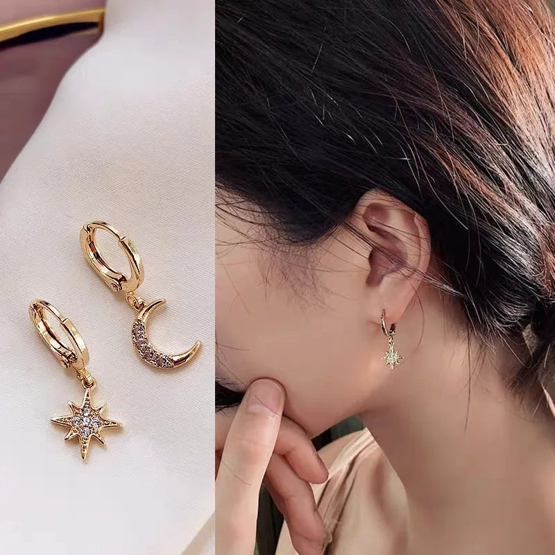 925 Sterling Silver Star Moon Earrings