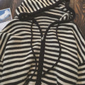 Oversized Knitted Striped Hooded Cardigan