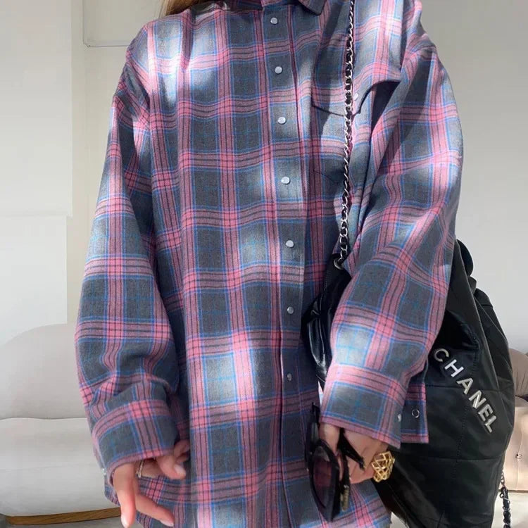 Baggy Plaid Womens Blouse