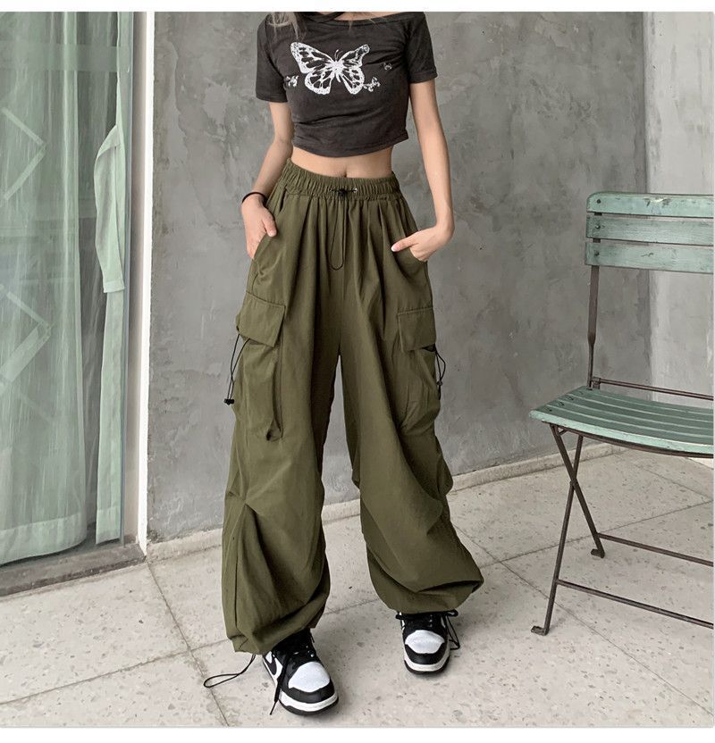 Drawstring Wide Leg Parachute Pants