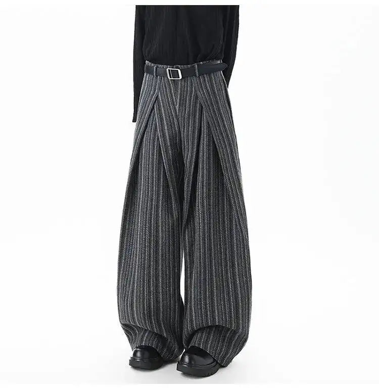 Striped Pleated Wide Leg Trousers