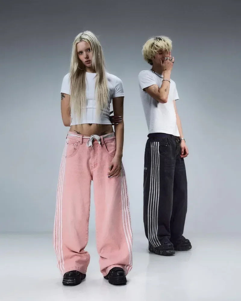 Vintage Striped Embroidered Sweatpant Jeans