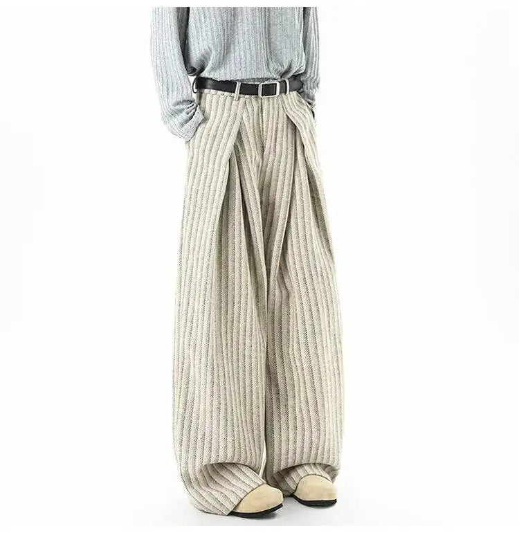 Striped Pleated Wide Leg Trousers