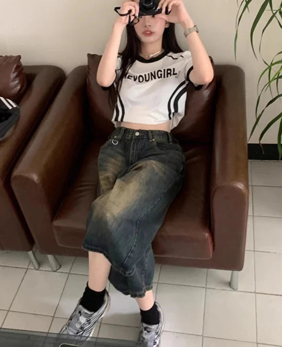 High Waist Long Baggy Denim Shorts