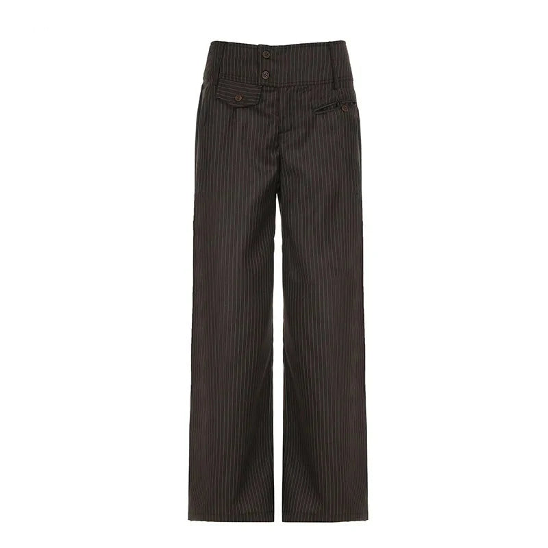 Vintage Pin Stripe Button-up Loose Casual Trousers