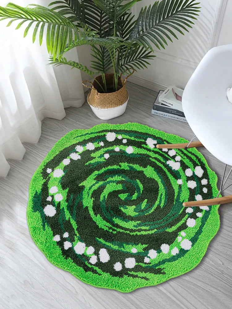 Rick And Morty Green Portal Tufted Rug