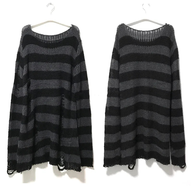 Unisex Distressed Striped Sweater