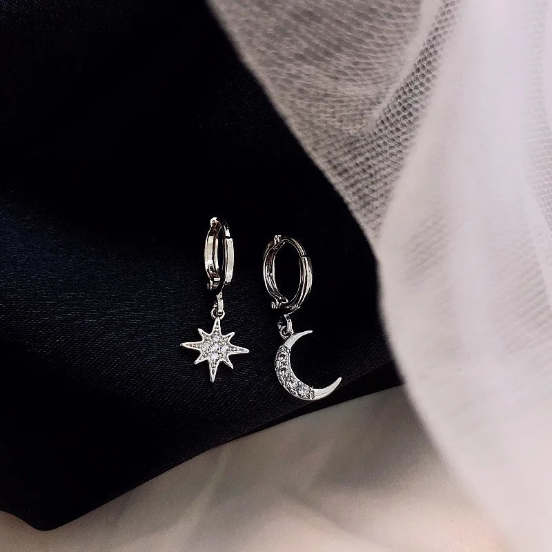 925 Sterling Silver Star Moon Earrings