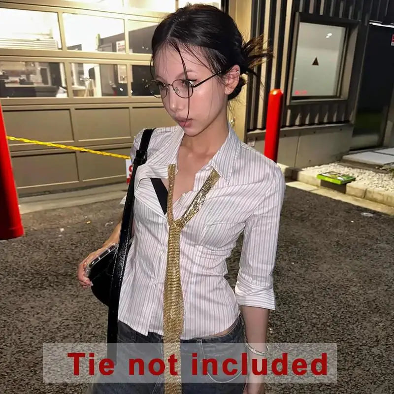 Korean Striped Three Quarter Slim Shirt