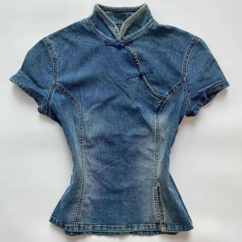 Denim Cheongsam Qipao Top