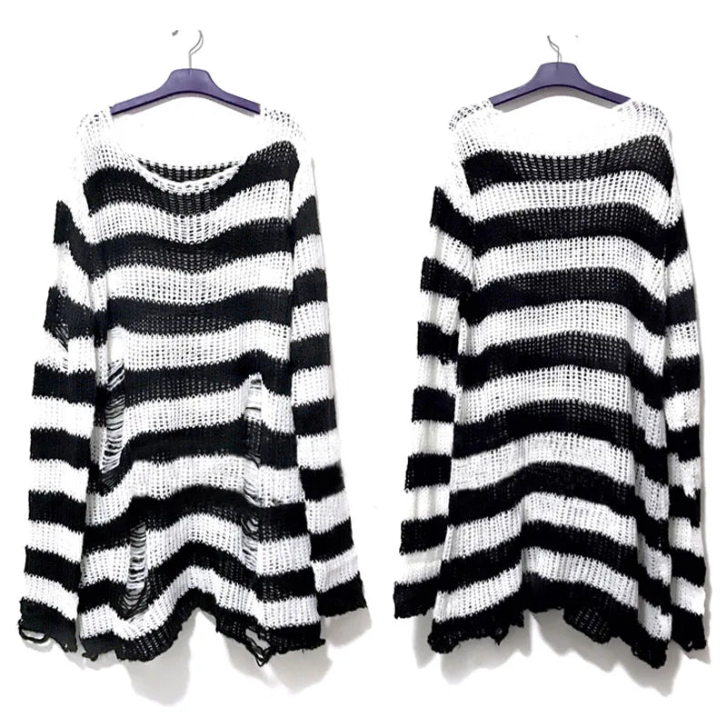 Unisex Distressed Striped Sweater