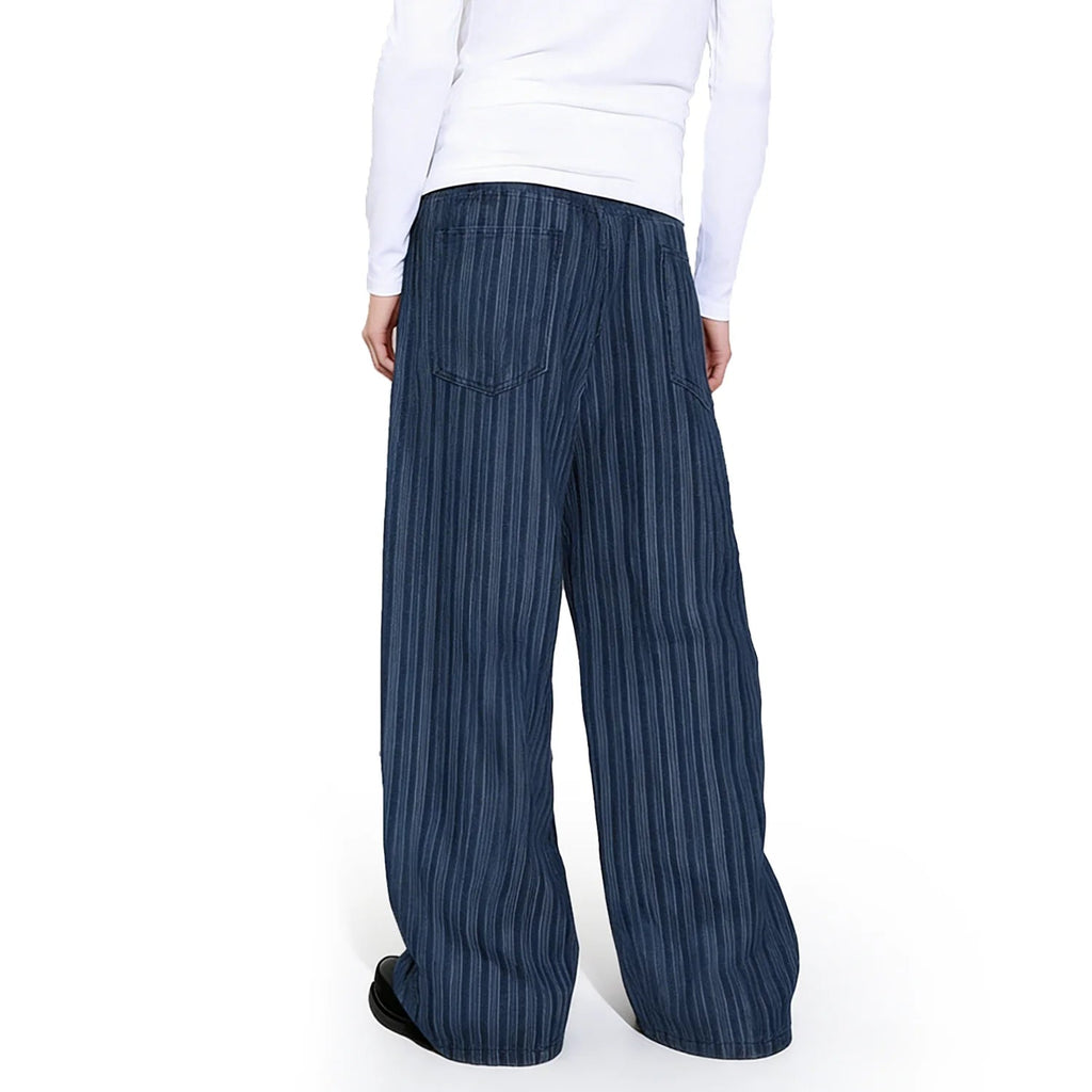 Japanese Style Wavy Stripe Jacquard Fabric Baggy Wide-leg Jeans