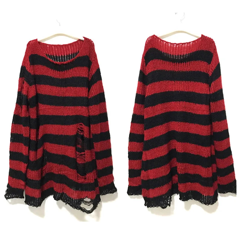 Unisex Distressed Striped Sweater