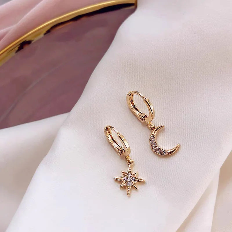 925 Sterling Silver Star Moon Earrings