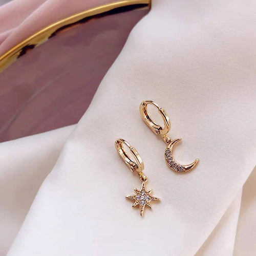 925 Sterling Silver Star Moon Earrings
