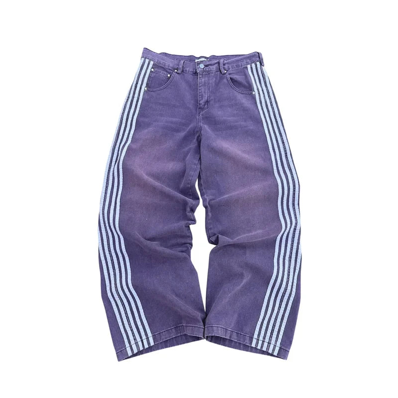 Vintage Striped Embroidered Sweatpant Jeans