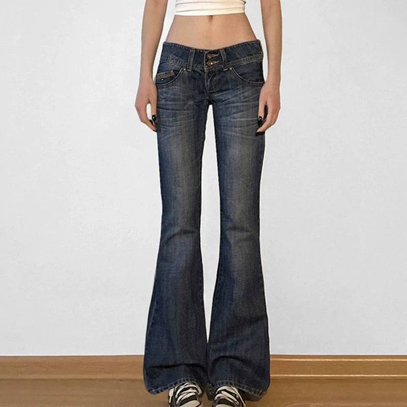 Pin Stripe Y2k Low Rise Boot Cut Jeans