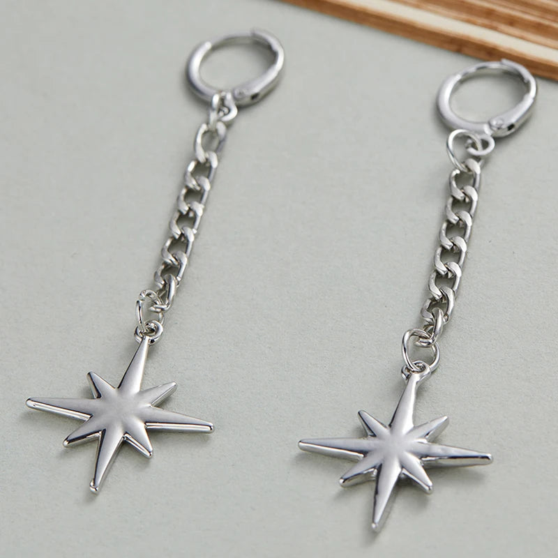 Octagonal Star Long Drop Earrings