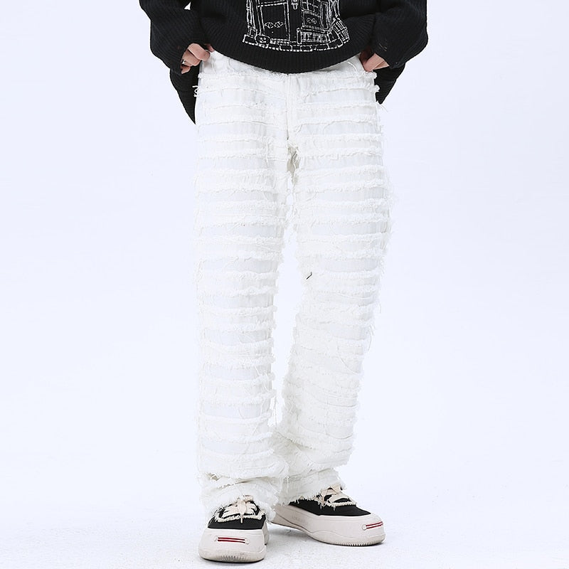 Solid Frayed Straight Denim
