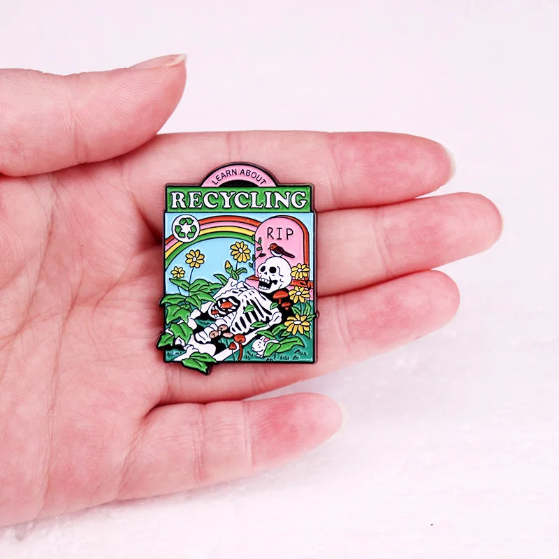 Learn about Recycling Rip Skeleton Enamel Pin