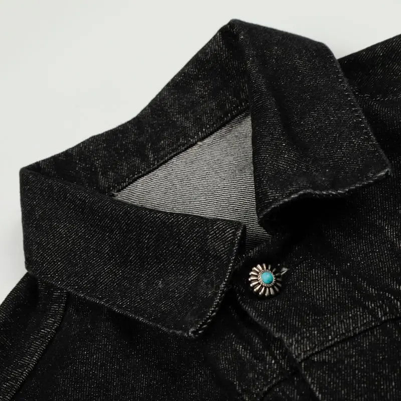 Pleated Airplane Buckle Denim Jacket