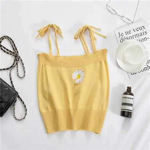 Embroidered Daisy Cami Tops