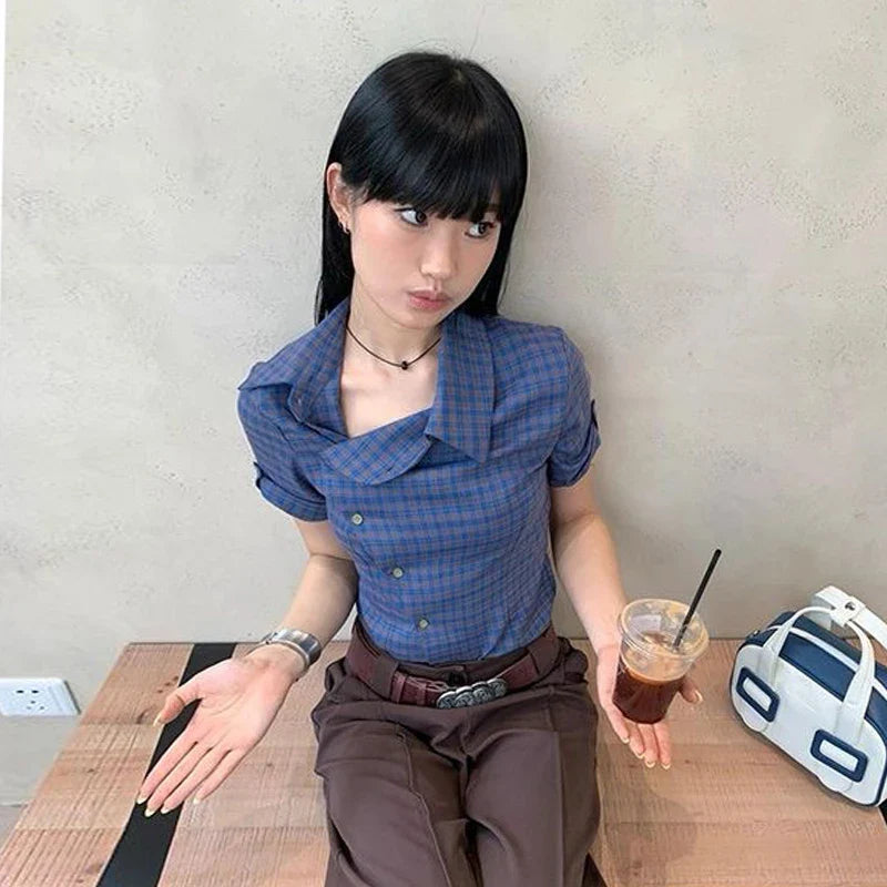 Vintage Plaid Asymmetrical Shirt