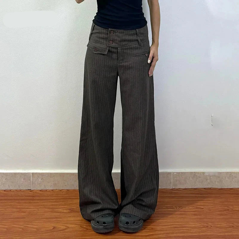 Vintage Pin Stripe Button-up Loose Casual Trousers