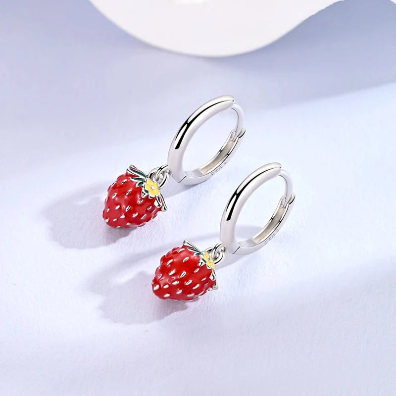 925 Sterling Silver Strawberry Earrings