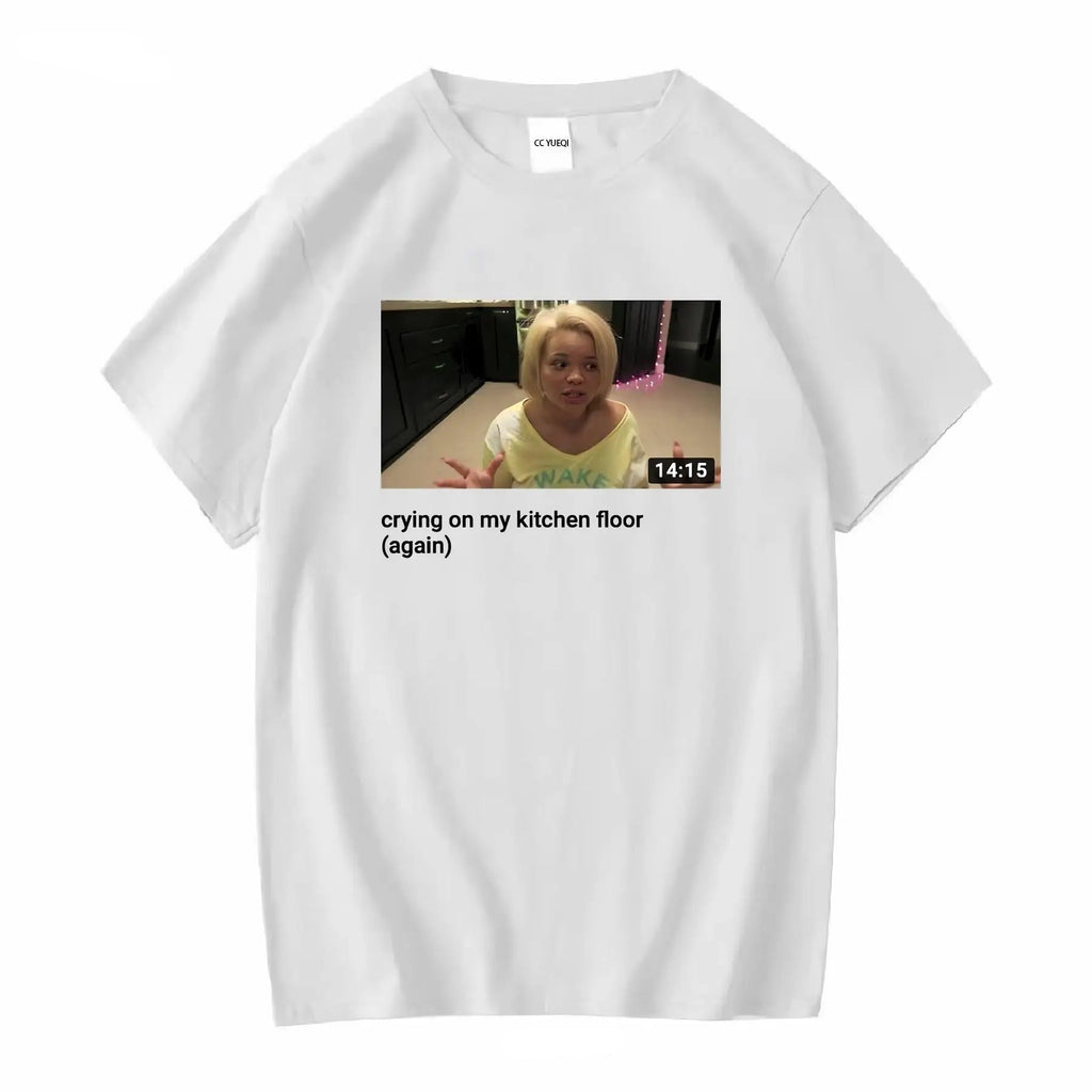 Trisha Paytas crying on kitchen floor Tee