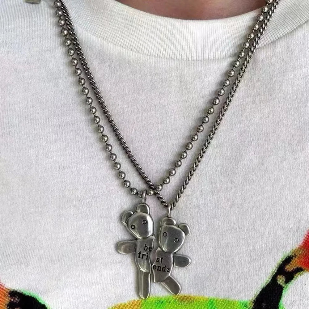 Vintage Best Friends Bear Pendant Necklace