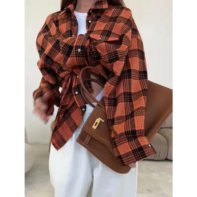 Baggy Plaid Womens Blouse