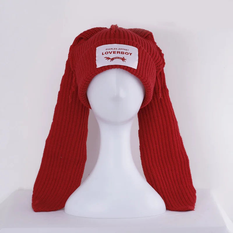 Handmade Long Rabbit Ear Wool Beanie